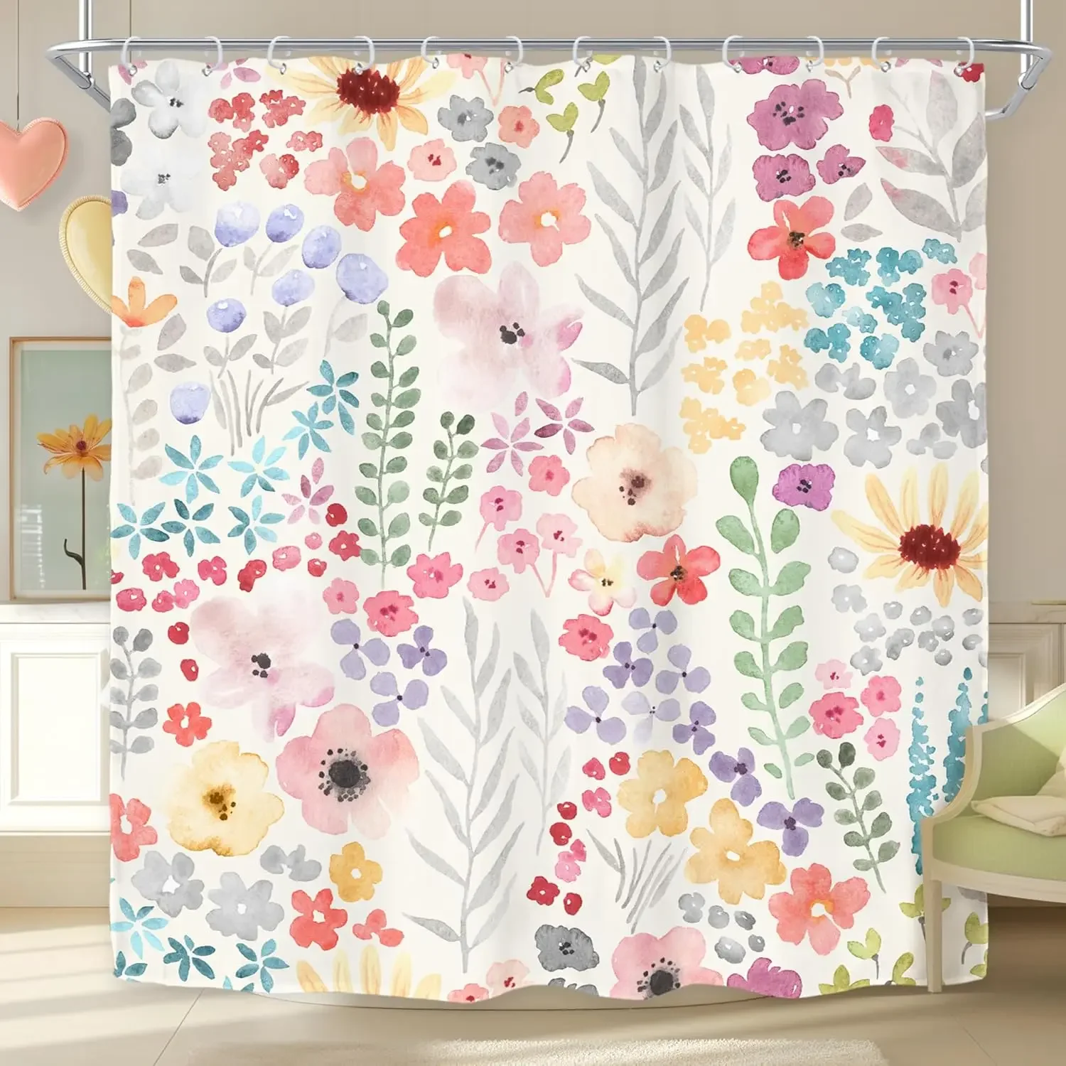 

Весенние шторы для ванной комнаты в стиле бохо для девочек-подростков с полевыми цветами, розовые акварельные тканевые шторы для ванной комнаты, модный ботанический комплект декора для ванной комнаты