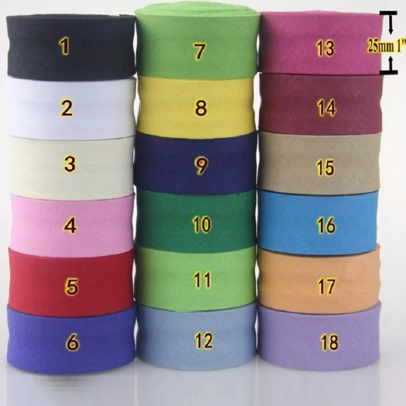 25mm  Cotton Folded Bias Tape Ironed Bias Binding for Garment Table  Quilt DIY craft sewing Cloth tape 10M/Roll 15M/Roll