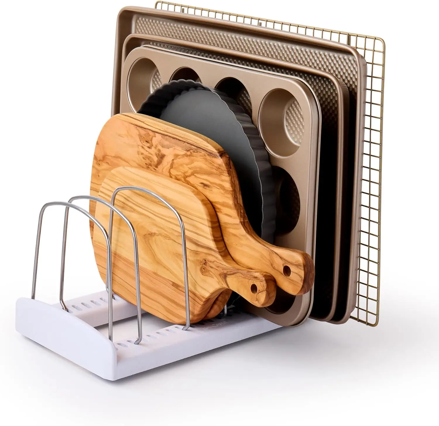 

Adjustable Pot Lid Organizer – White, Space-Saving Storage for Lids (YouCopia StoreMore)