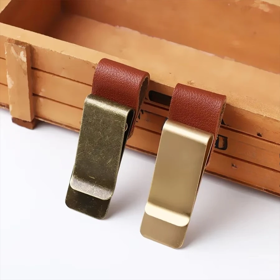 Handmade Leather Brass Stainless Steel Pen Holder Clip Journal Notebook Paper Folder Writing Office Supplies