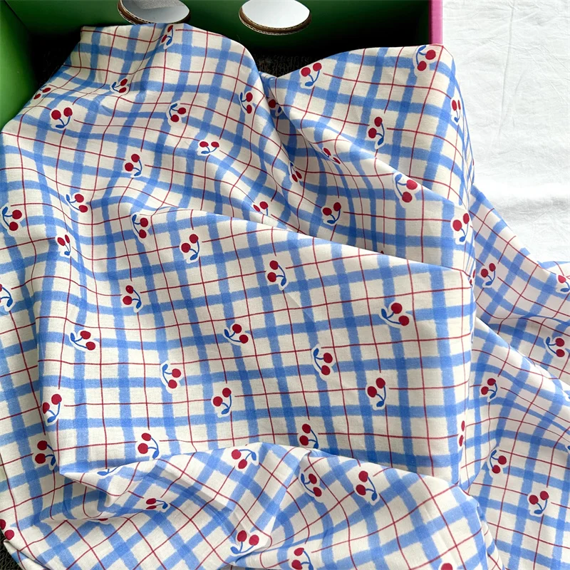 Ins Picnic Cherry Style Floral Plain Cotton Handmade DIY Shirt Bag Children's Clothing Fabric