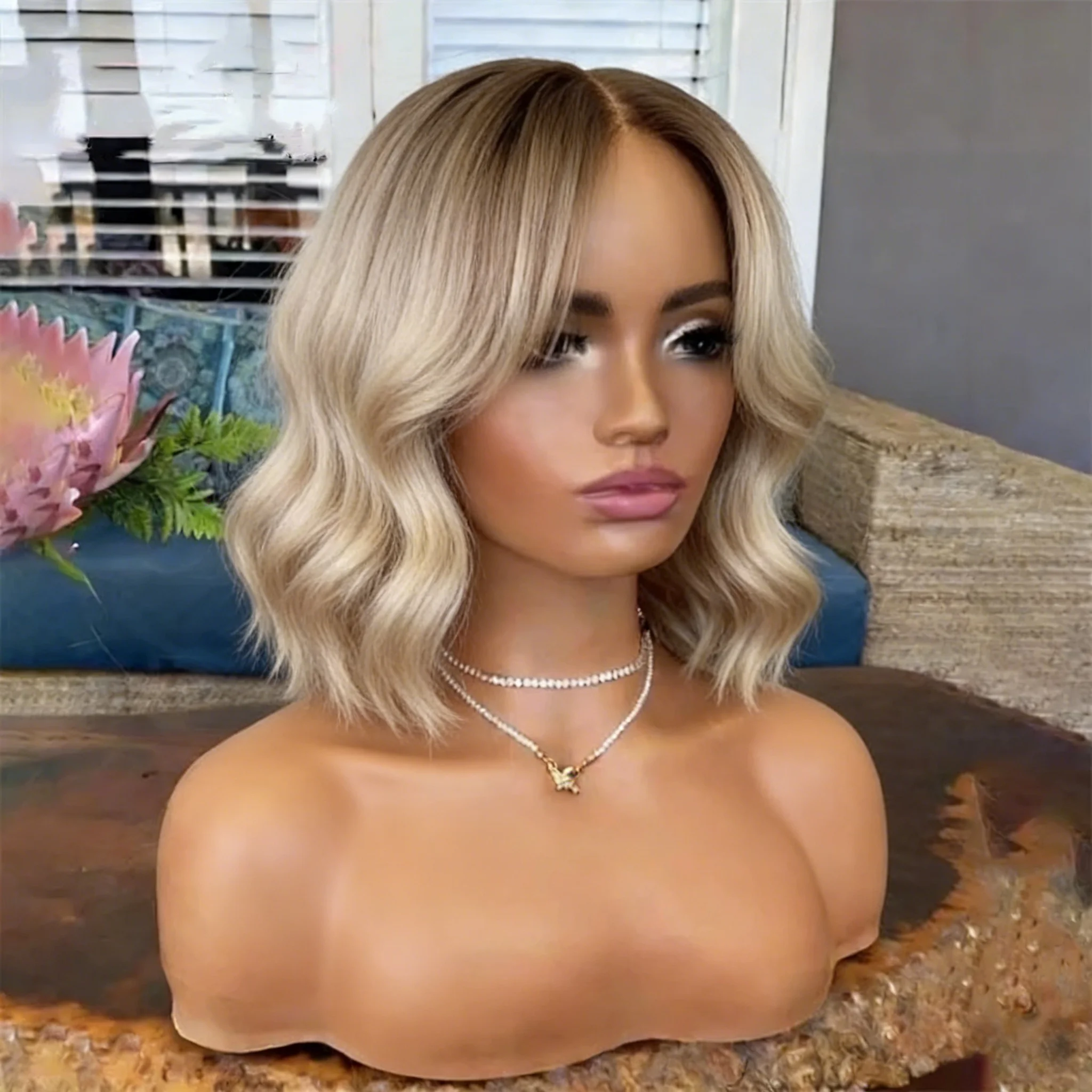 

Ombre Blond Wave Hair 150 density and 13×4 100%human hair wig lace front wig, with baby hair pre plucked