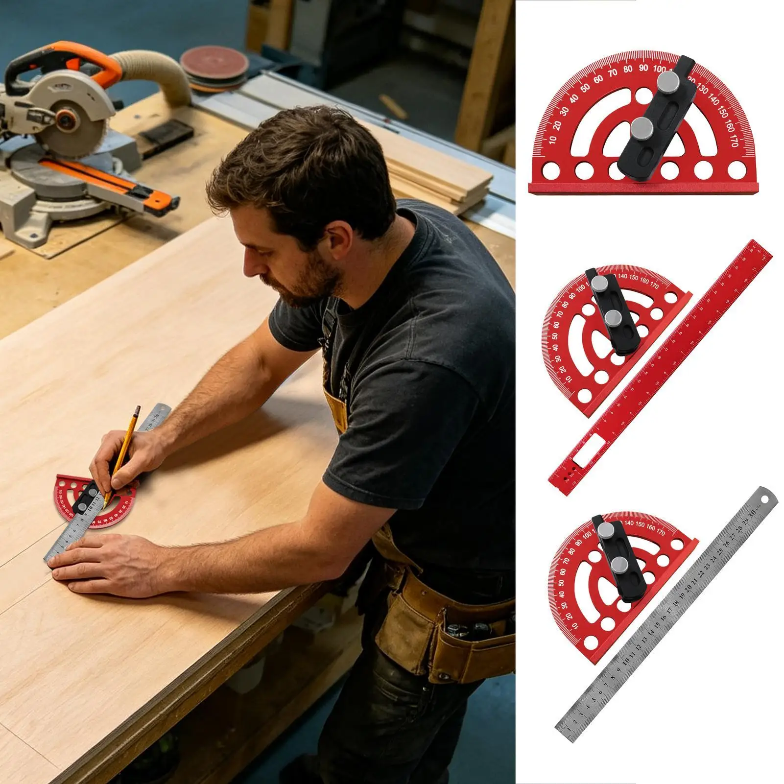 Angle Ruler Precision 0-180 Degree Measuring Tool Woodworking Angle Ruler For Marking Carpenters Architects Students Engineers