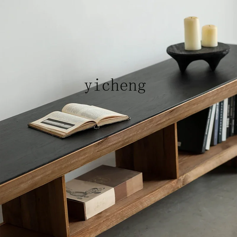 

ZYA Wabi-Sabi Style Black Solid Wood TV Cabinet Oak Living Room Small Apartment Floor Furniture home accessories
