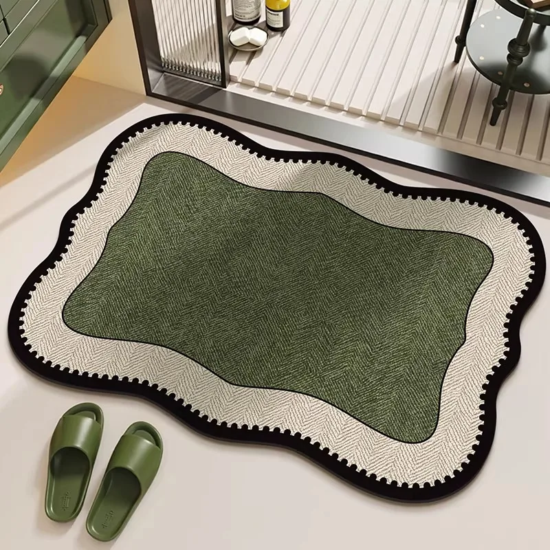 Bathroom Floor Mat Non-slip Absorbent Stain-resistant Floor Mat Green Vintage Plant Pattern Rug Quick-drying Home Decor Mats