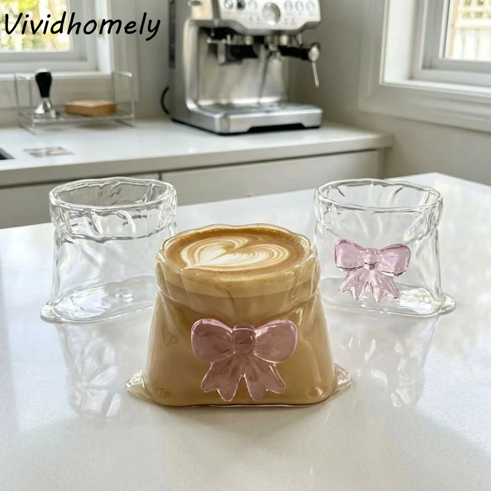 

Unique Gift Transparent Cloth Bag Shaped Mug Heat-Resistant Large Capacity Glass Coffee Cup Handmade Espresso Cup Kitchen