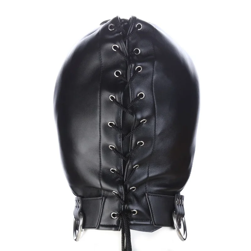 Sexy Black Pu Leather Men Face Mask Fetish Cosplay Party Mask Gay Adult Games Full Head Masks Officer Role Play Performance Mask