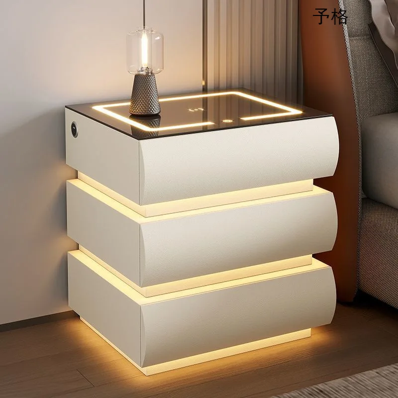 Smart bedside table Cream style simple modern wireless charging Bluetooth audio three-color light creative solid wood cabinet