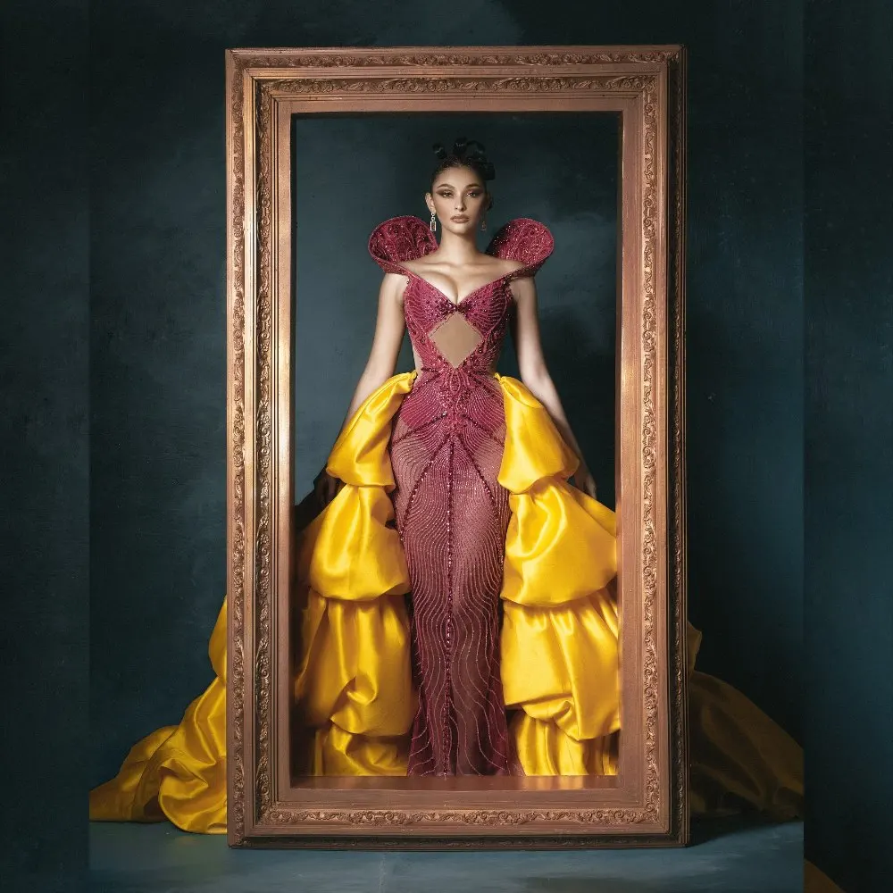 

Puff‑Ruffle Golden Yellow Skirt – Party Dress‑Up, Festival & Evening Wear, Luxury Satin & Sequin Overlay Layered Fashion Skirts