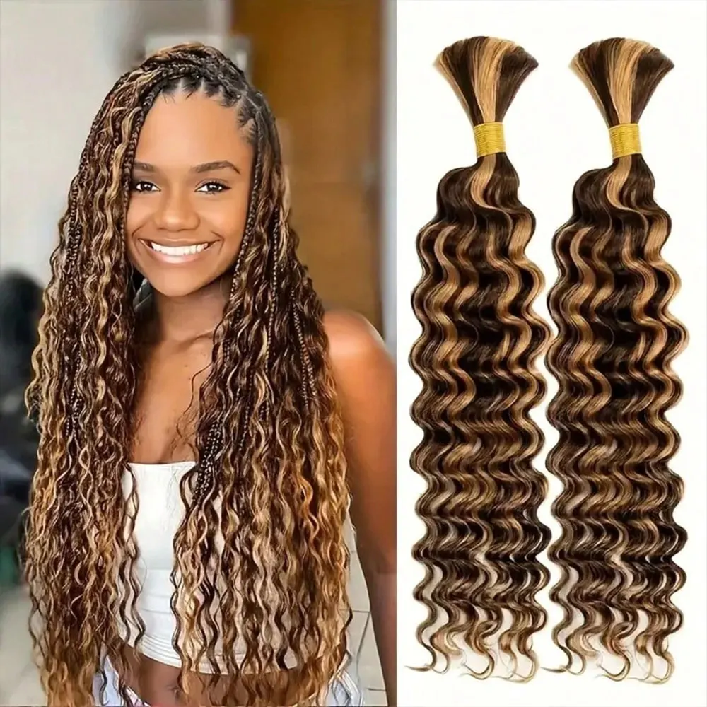 

4/27 Highlight Ombre Color Braiding Human Hair Brazilian Bundles For Braiding Deep Wave Bulk Human Hair Bundles No Weft