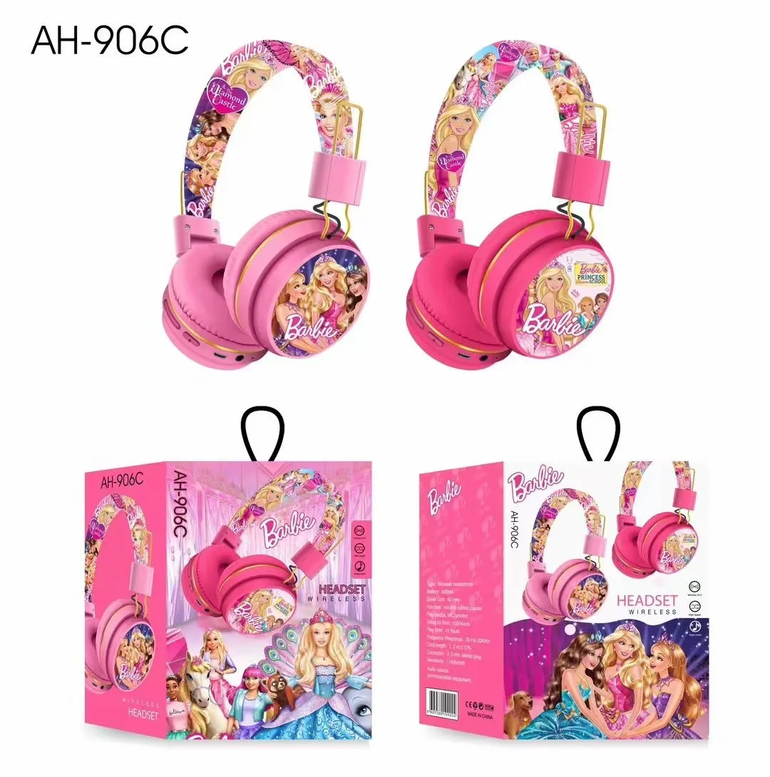 หูฟังบลูทูธดิสนีย์ ah-906มิกกี้มินนี่หูฟังเอียบัดไร้สายหูฟังไฮไฟพับได้พร้อมไมค์อะนิเมะการ์ตูนของขวัญสำหรับเด็ก