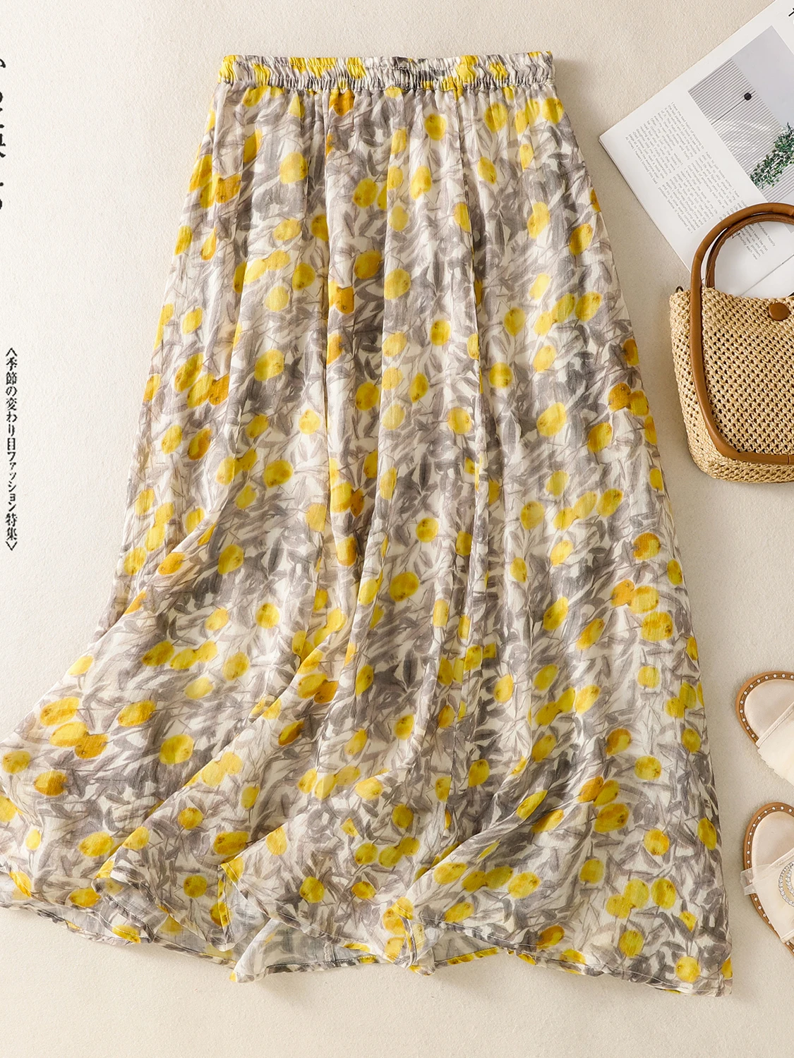 

Льняная юбка с цветочным принтом, женская, свободного кроя, универсальная, А-силуэт, стройнящая, летняя, повседневная, для работы, облегающая фигуру