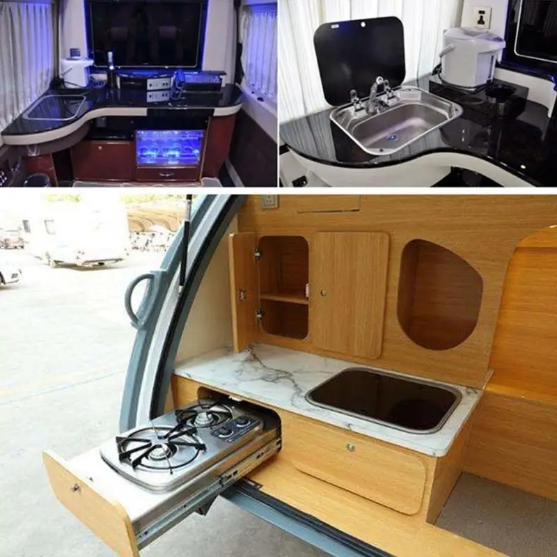 

E5BE Space Saving 17Inch Stainless Steel Campers Kitchen Sink with Tempereds Glass Lid for Campers and Boats Daily Use