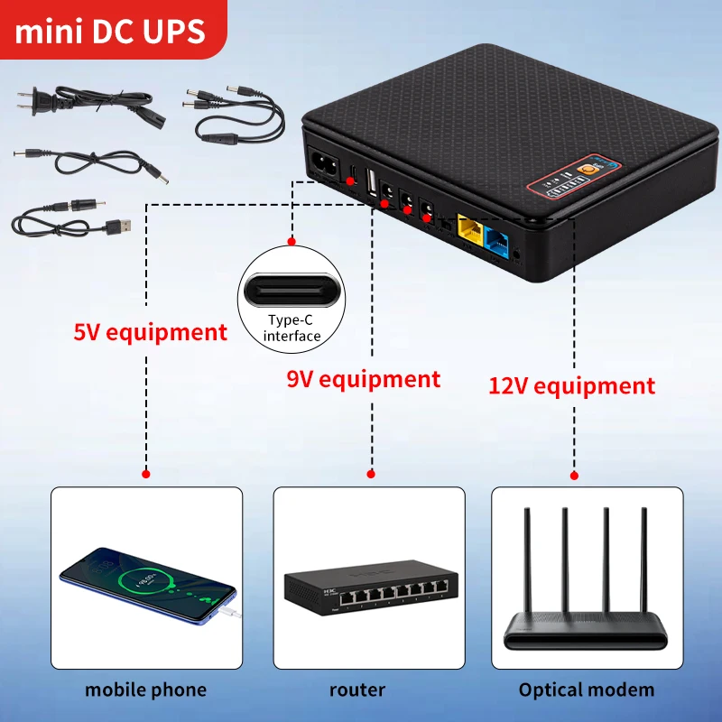 16000mAh DC UPS Mini Uninterruptible Power Supply 18650 Battery Backup 18W 5V 9V 12V 220V Router Modem Wifi Switch with Charging