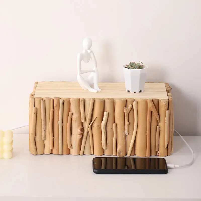 Minimalistische stekkerdoos opbergdoos massief houten organizer takvormig ontwerp stevige duurzame constructie opslagoplossing voor thuis