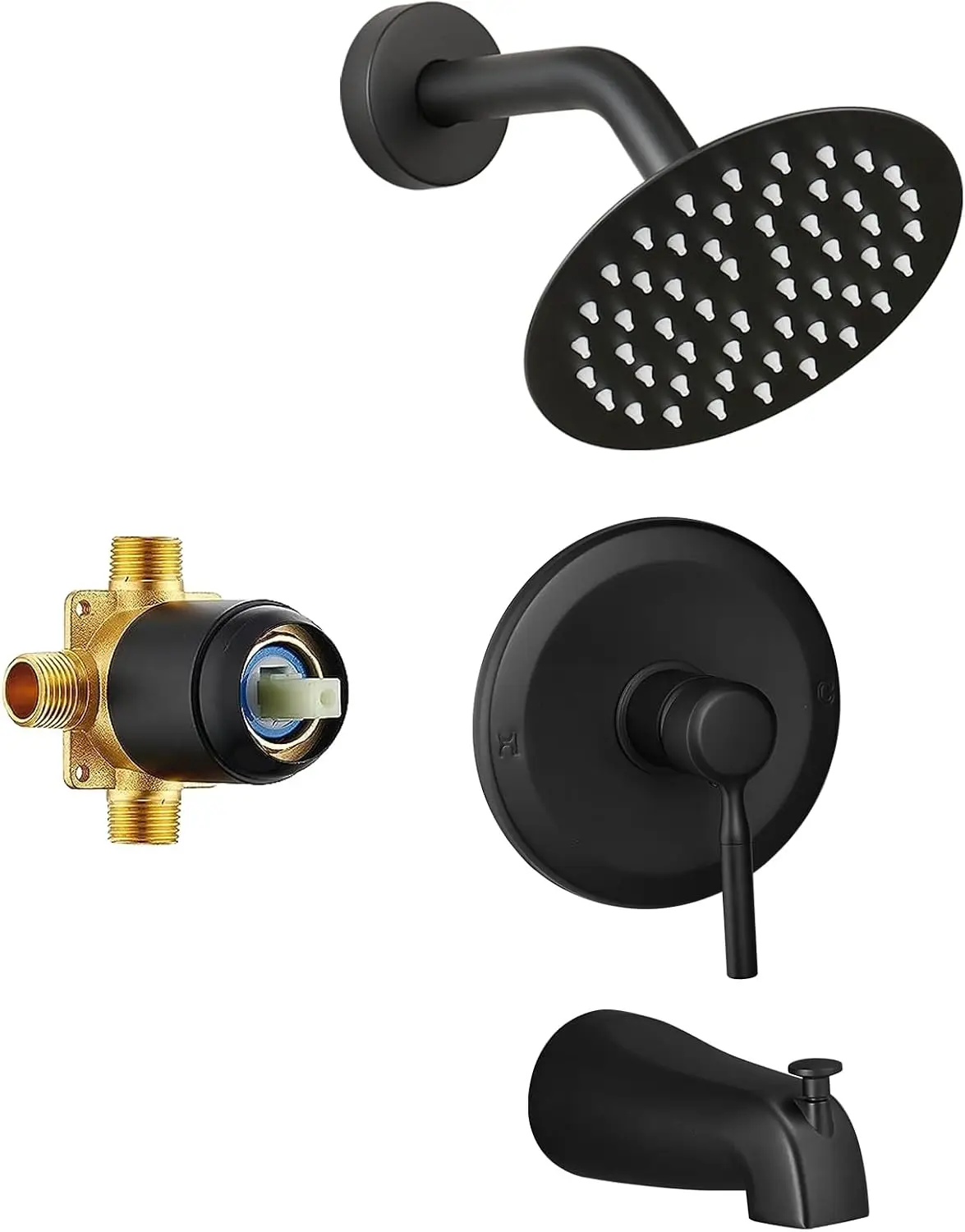 Tub Shower Faucet Set Valve Included with 6-Inch Rain Shower Head and Tub Spout Single-Handle Tub and Shower Trim Kit Matte