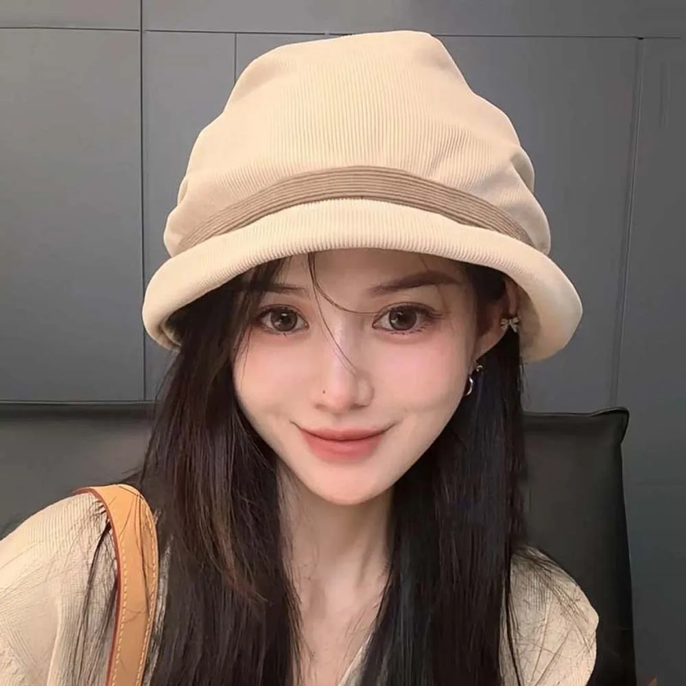 

Gifts Temperament Corduroy Pullover Cap Solid Color Warmer Winter Fisherman Hat Japanese Style Soft Anti-cold Bucket Hat Travel