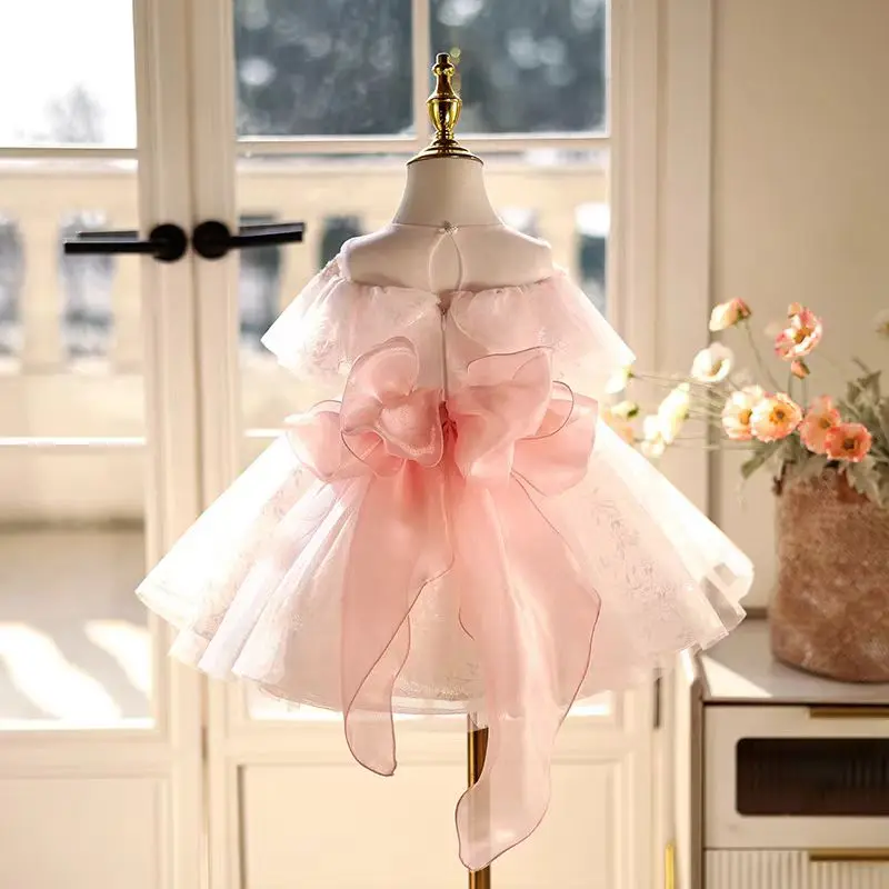 فستان Dreamy Vow J472 أنيق وردي للفتيات الصغيرات مع فيونكة للأطفال 1st لحفلات الزفاف وأعياد الميلاد وحفلات العطلات بطول الركبة #5