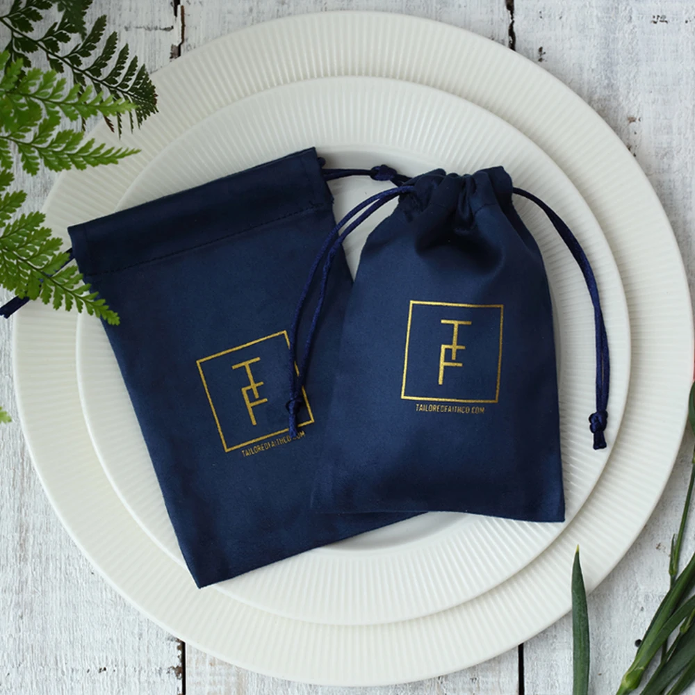 

50Pcs Navy Blue Custom Logo Jewelry Gift Bags Flannel Velvet Drawstring Pouches Wedding Packaging Favors Cosmetic Makeup Pocket