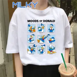 Sevimli Donald Duck Güzel T Shirt Harajuku Kadın Komik Papatya Ördek Baskı Kısa Kollu bol tişört 2024 Yaz Büyük Boy Tişörtleri