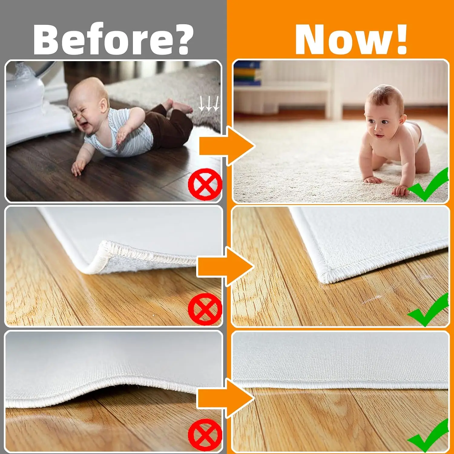Carpet Tape, Floor and Tile anti Slip Carpet Tape, Reusable Carpet Cushion Clip, Double-Sided Adhesive to Keep Corners Flat