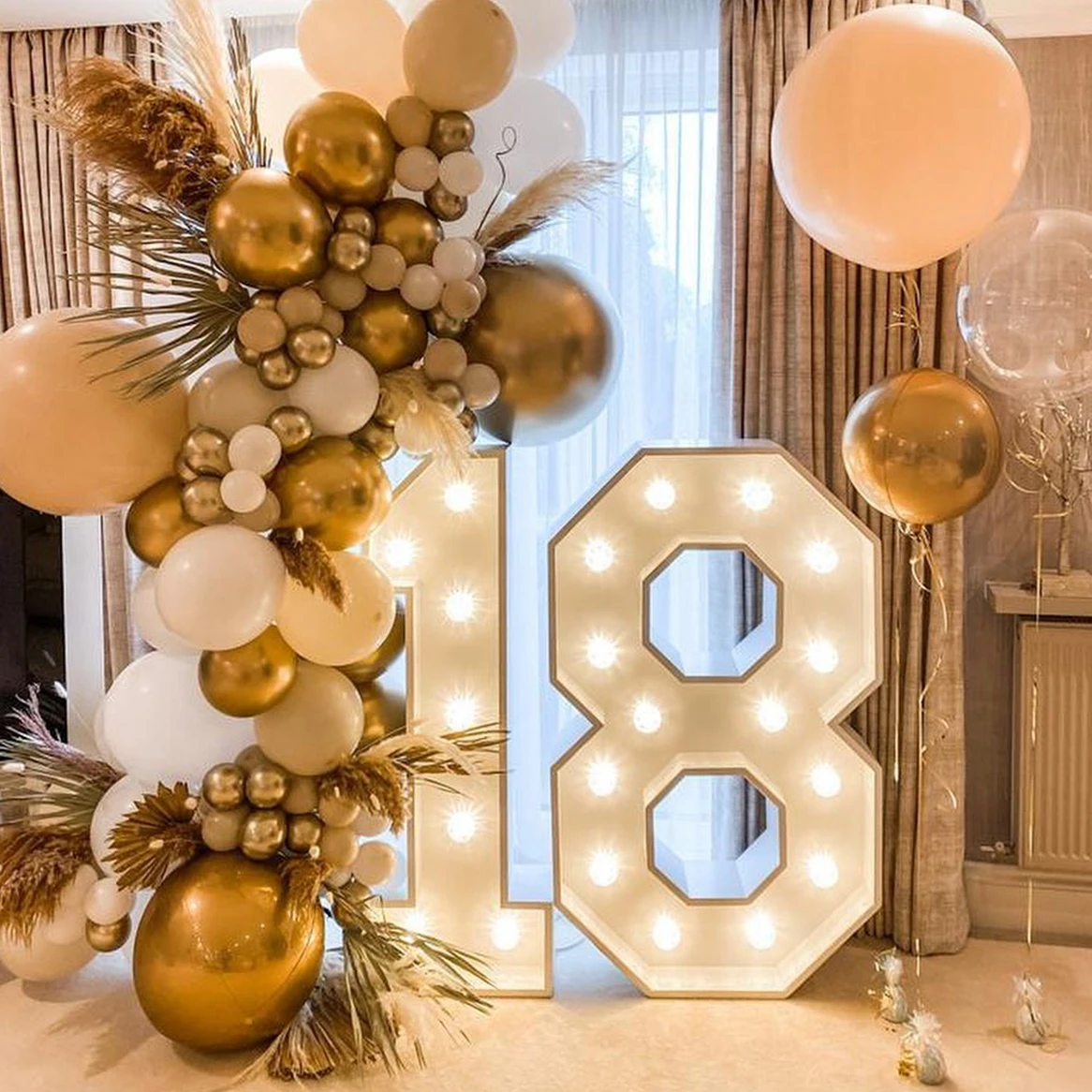 Giant Birthday Figure Led Light Balloon Filling Box 1st Birthday Balloon Number 30 40 50 Balloon Frame Wedding Decor Baby Shower