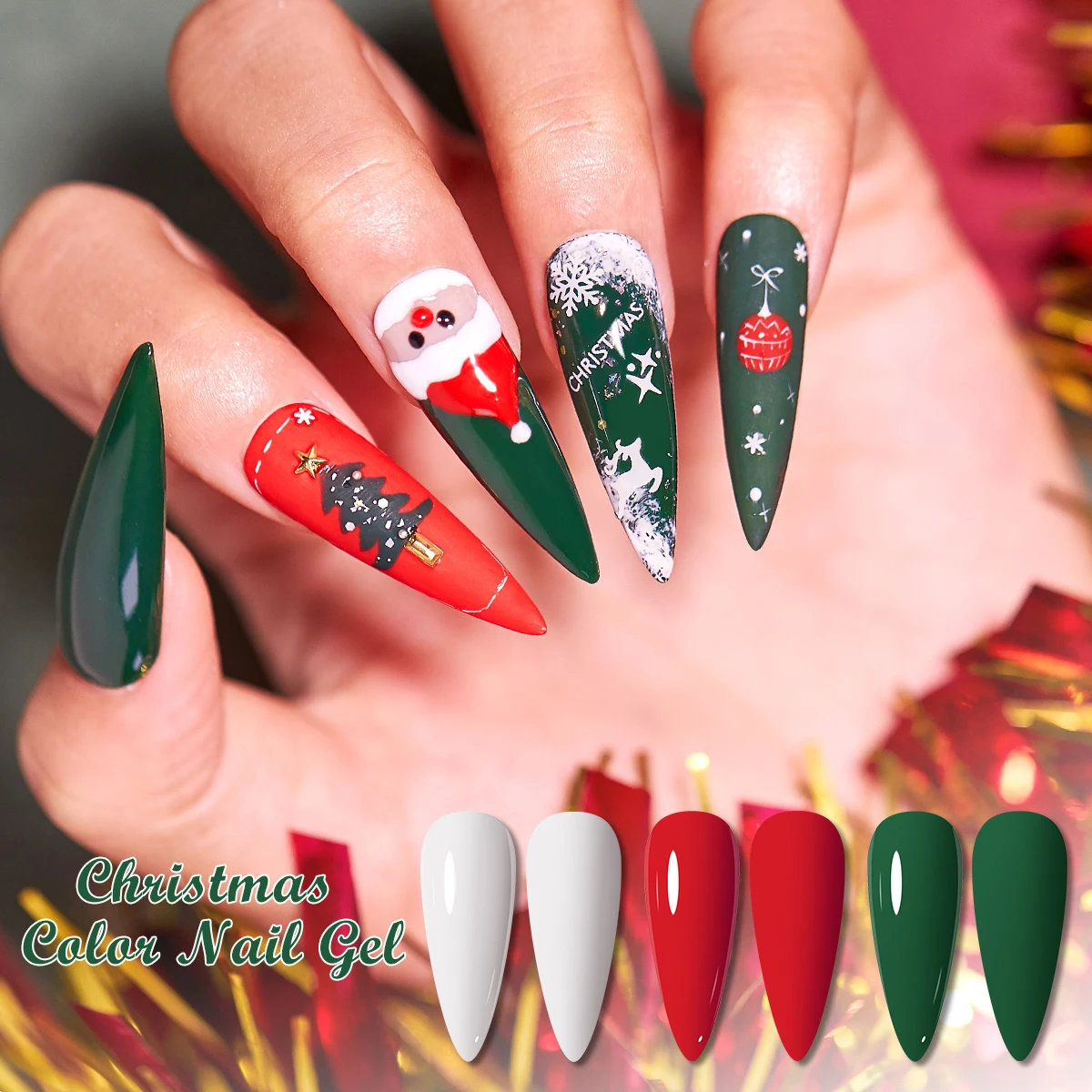 

MEET ACROSS 7ml Christmas Serises Gel Nail Polish Red Green White Semi Permanent UV Gel Varnish For Manicure Glitter Nail Art