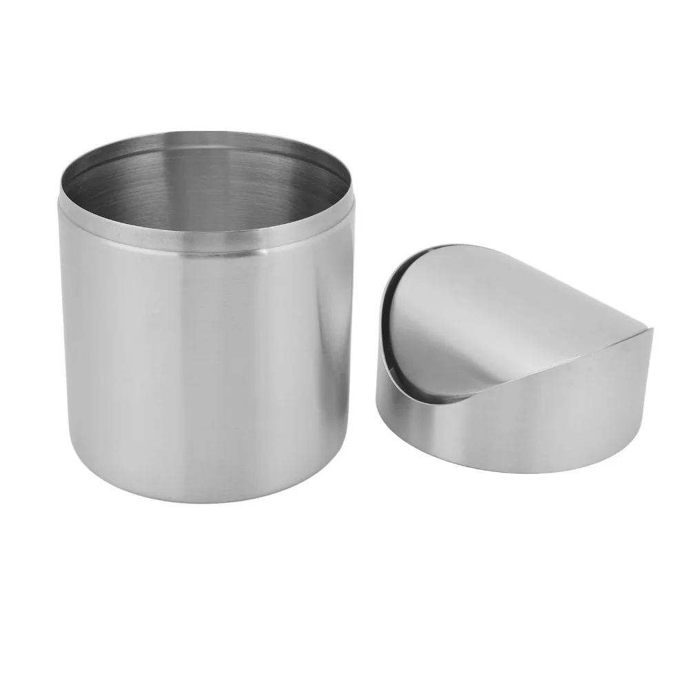 Sleek Stainless Steel Mini Trash Can Silver Swing Lid Desktop Trash Can Compact Size Swing Lid Trash Can Desk
