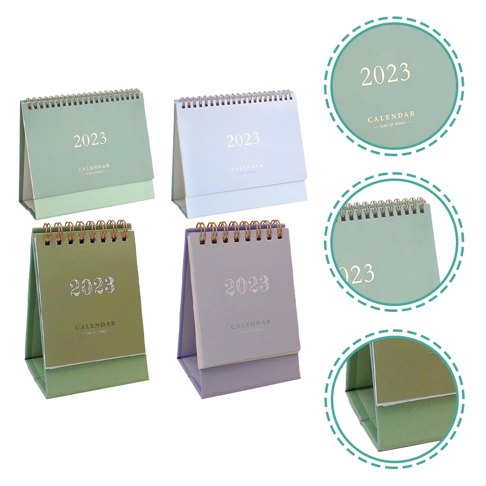 

4pcs 2023 Desktop Paper Simple Creative Office Home School Use Exquisite Table Calendar Stand Novelty Calendar Adornment