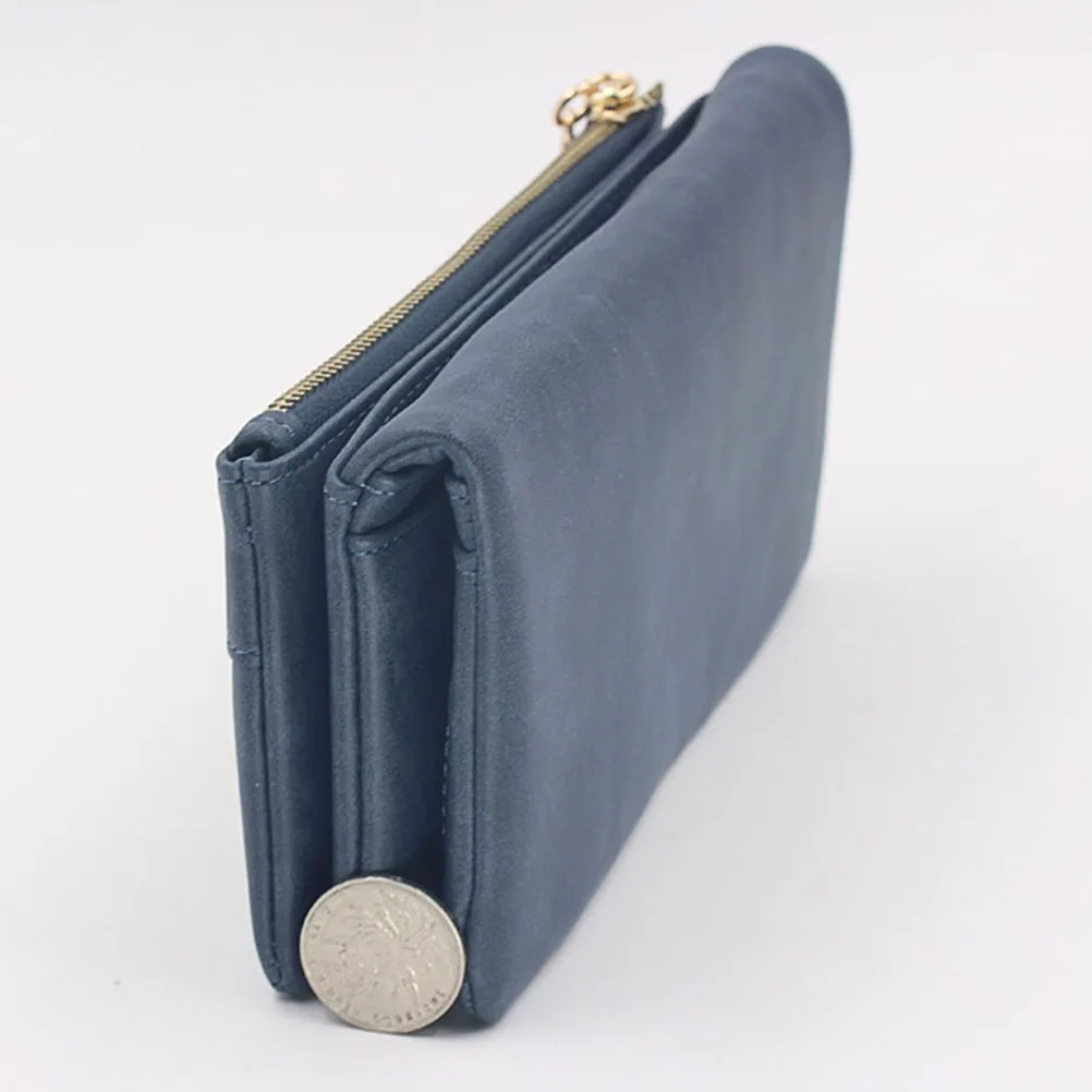 PU Long Wallet Woman Blue Lightweight Zipper Storage Wallet Travel Daily Use Lady Organizer Card Holder String Design