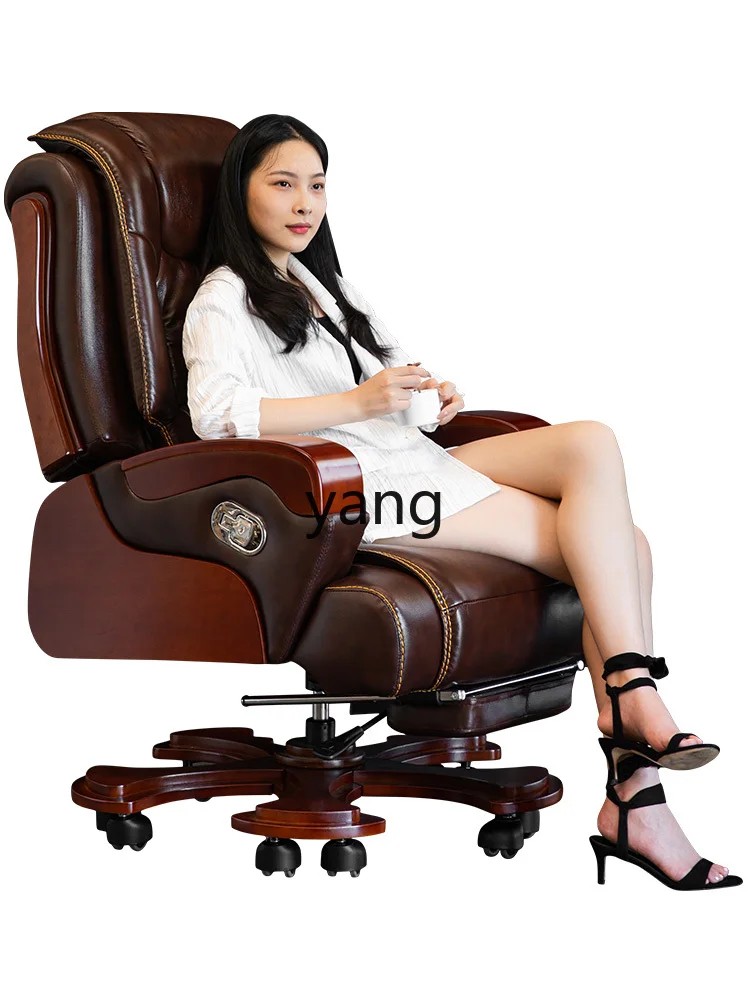 

lmm Genuine Leather Reclining Office Chair Massage Executive Chair Comfortable Long Sitting Home Computer Chair