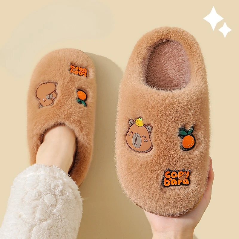 Children Cartoon Animal Plush Slippers Boys Girls Winter Warm Fluffy Indoor Shoes Soft Fleece Lined Cute Animal Kids Slippers