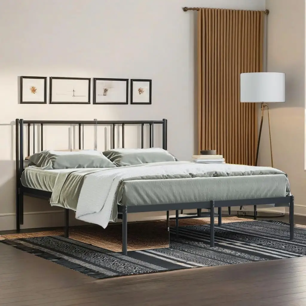 Black Metal Bed Frame with Headboard - Twin/Full Size 59.1x78.7, No Mattress Included