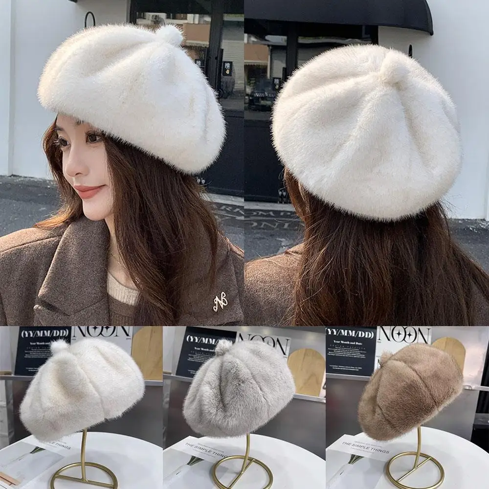 

Plush Berets Imitation Mink Fur Hat Soft Fluffy Painter Hat Woolen Pumpkin Beanie Cap Outdoor Windproof Octagonal Cap Winter Hat