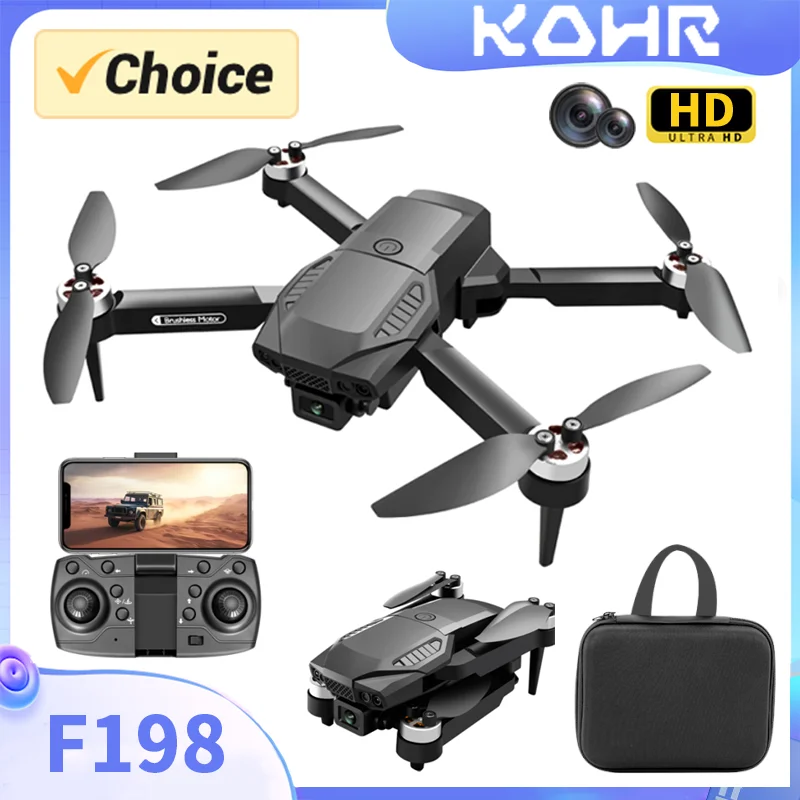 KOHR F198 Drone profesjonalne WIFI FPV HD zdjęcia lotnicze szerokokątne podwójny aparat z 1080P bezszczotkowy składany Quadcopter RC