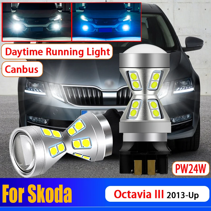 

2Pcs Car Canbus Error Free PW24W LED Front Turn Signal Day Lamps PWY24W Daytime Running Light Bulb For Skoda Octavia III 2013-Up