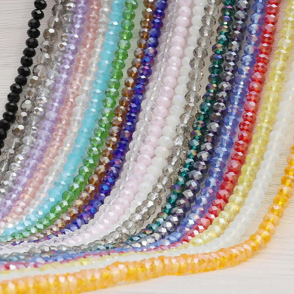 100 Uds. Cuentas de cristal Rondelle checas de 4mm cuentas de vidrio facetadas de Color AB cuentas espaciadoras sueltas para fabricación de joyería DIY pulsera collar