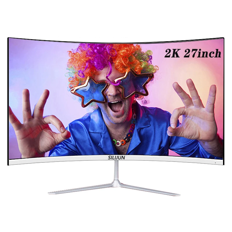 SILIJUN Monitor PC 27 Inch 2K 2560x1440p/1K 1920x1080p TFT/LCD Curved 75Hz HD Gaming Display Desktop Screen VGA/HDMI Interface