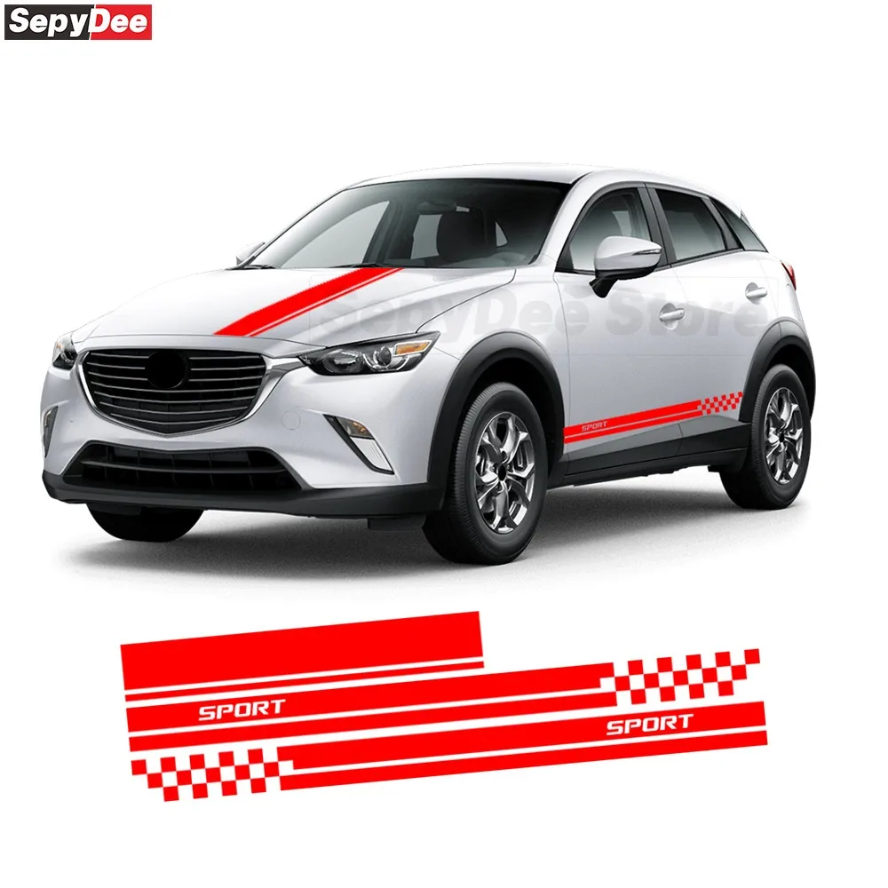 

3Pcs Racing Sport Checkered Side Stripe Sticker for Mazda CX-5 Hood Bonnet Decal Car Accessories