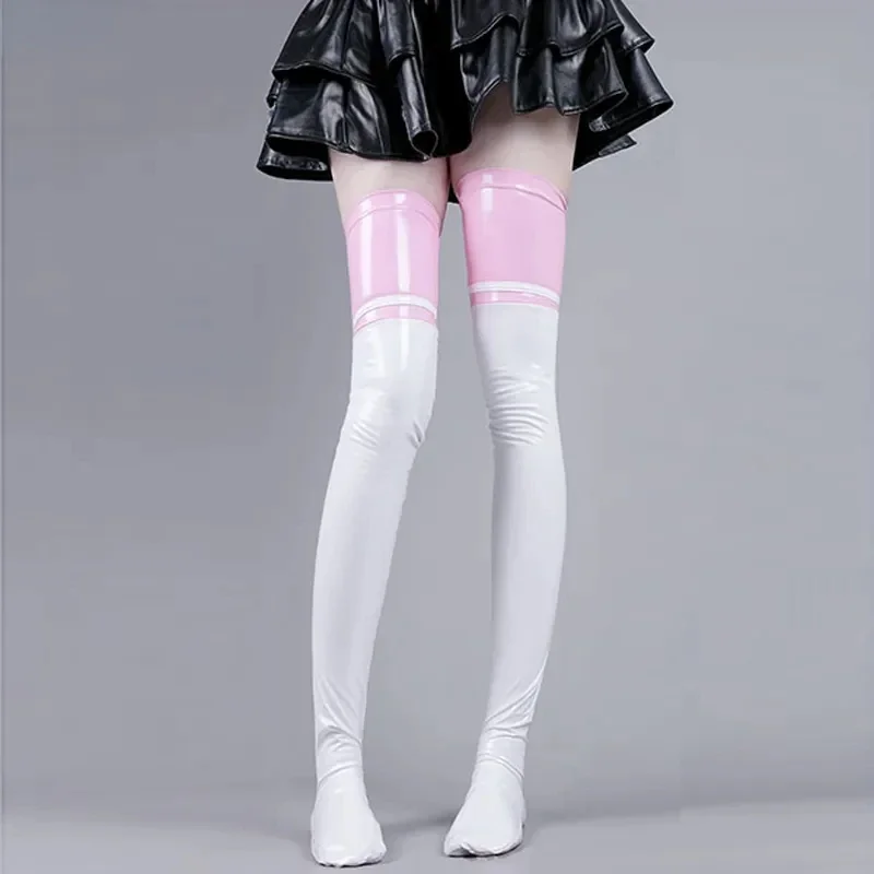 Women Leather Glossy Over Knee Stockings Anime Cute Cat Paw High Thighs Hold-ups Socks Cosplay Accessory Halloween Roleplay Girl