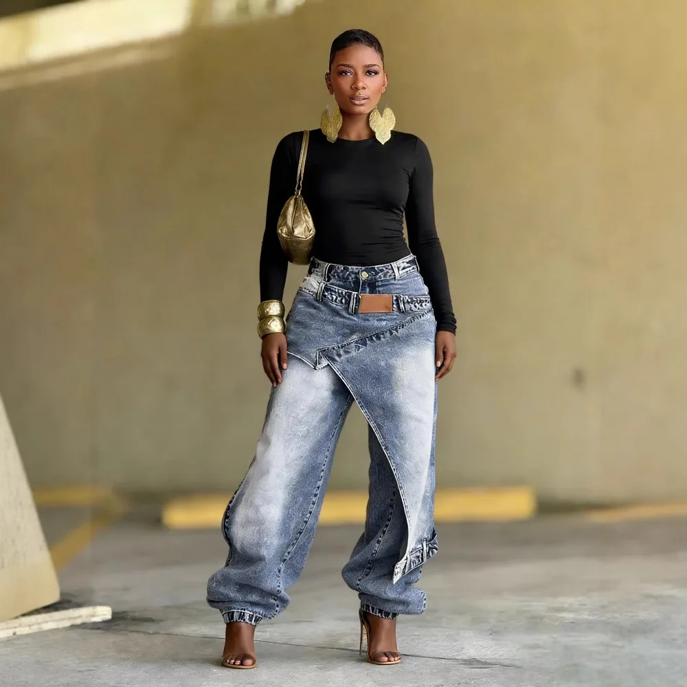 Women Straight Pants Jeans Long Length Tassels Trousers Stretch Mid Waist Washed 2025 Streetwear Denims Vintage Distressed 2026