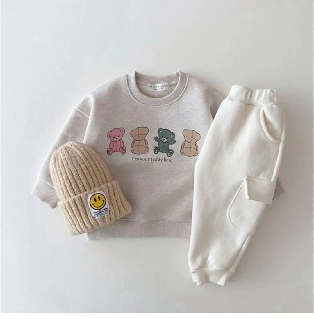 2024 New Baby Hoodies Cute Bear Print Infant Boys Cartoon Tops Autumn Kids Long Sleeve Sweatshirt Cotton Girls Clothes