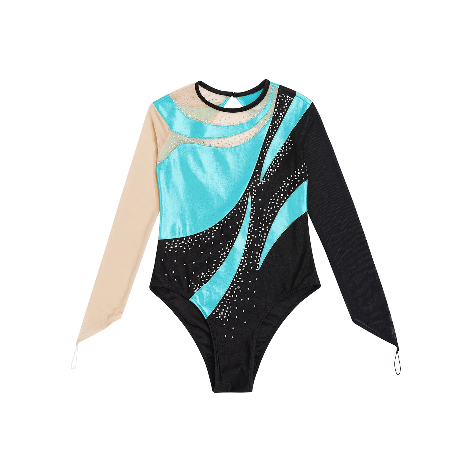 Bambini ragazze ginnastica ritmica balletto Jersey artistico pattinaggio artistico Costume Mesh buco della serratura indietro Metallic Ballet Dance body