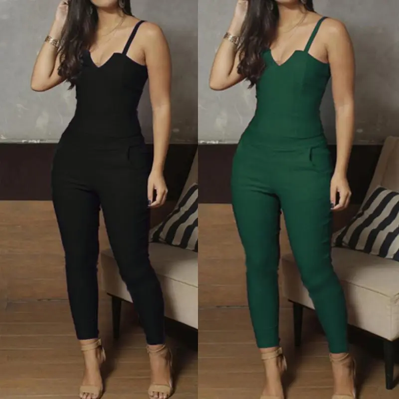 Wanita Seksi Jumpsuit Musim Panas Camis Romper Bodycon Skinny Bodysuit Celana Pensil