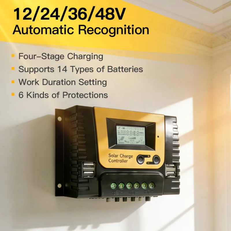 

Photovoltaic Solar 4-Stage Charge Controller 12V24V36V48V Auto Identification 10A-80A Supports 14 Kinds of Batteries