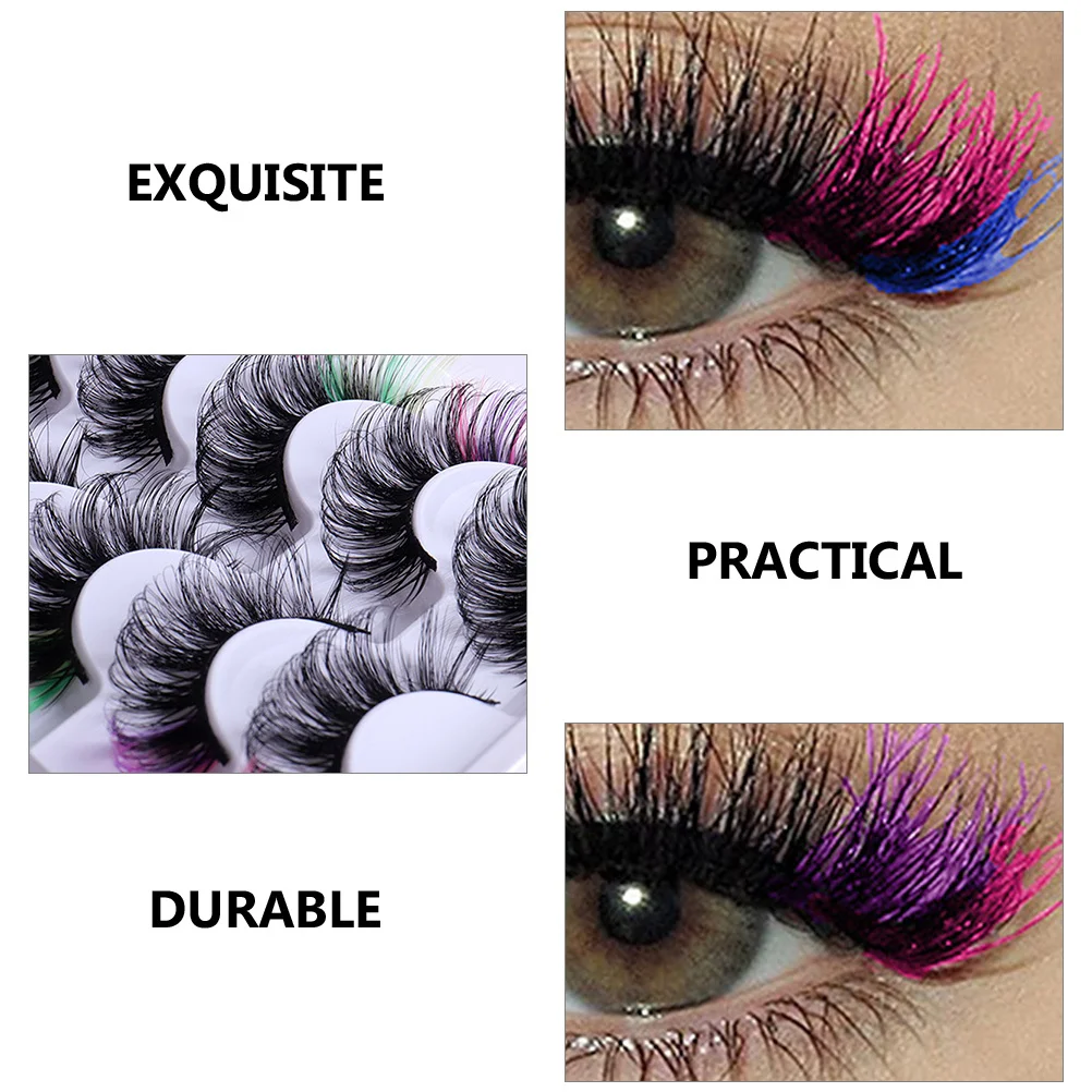 

LALAFINA 7 Pairs Colored False Eyelashes Glitter Green Faux Lashes Halloween Decorative Imitation Eye Lash Extensions