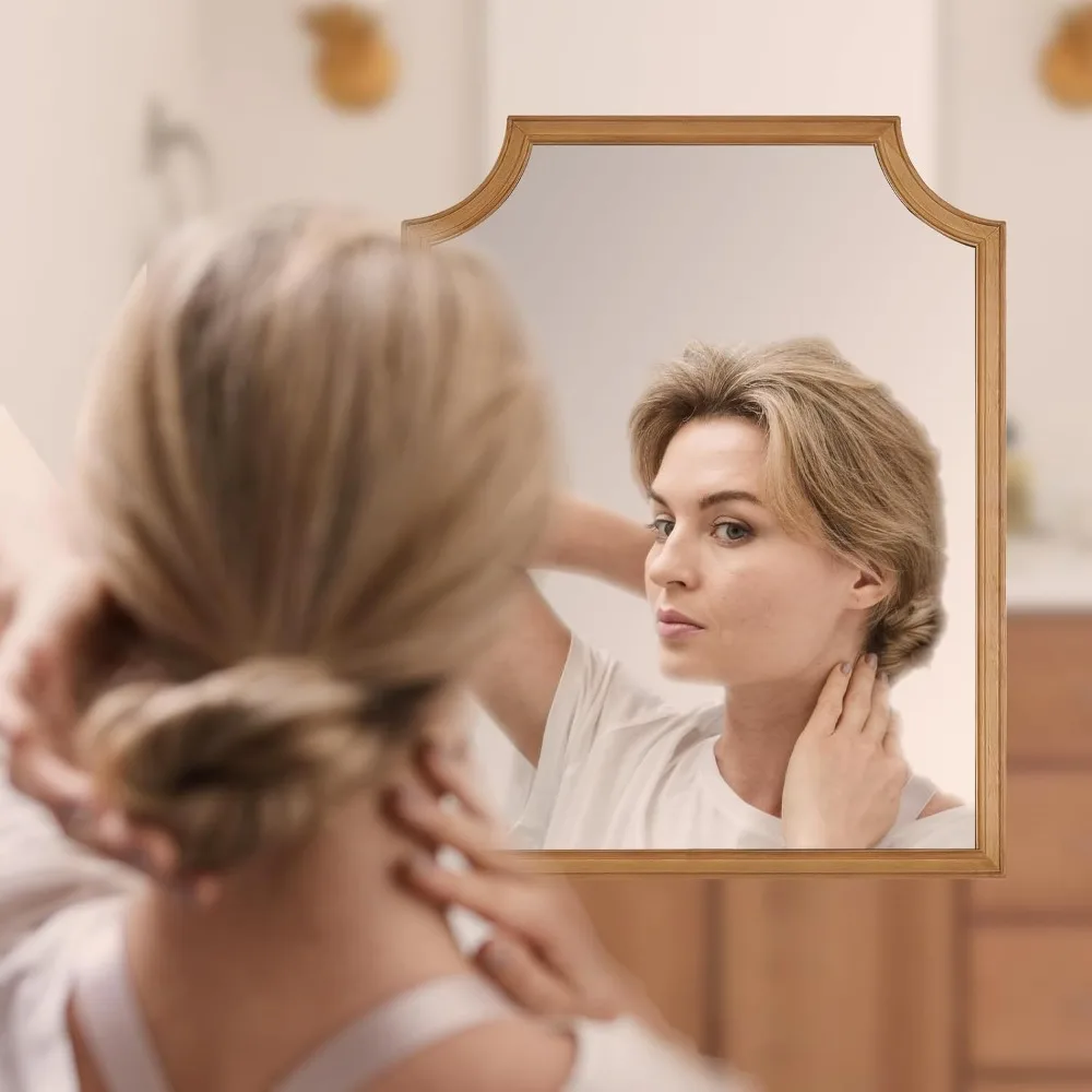 彫刻された木製フレームの鏡、16x20インチ、バスルームの化粧台や小さなスペースの壁の装飾に最適、廊下、寝室、リビングに最適