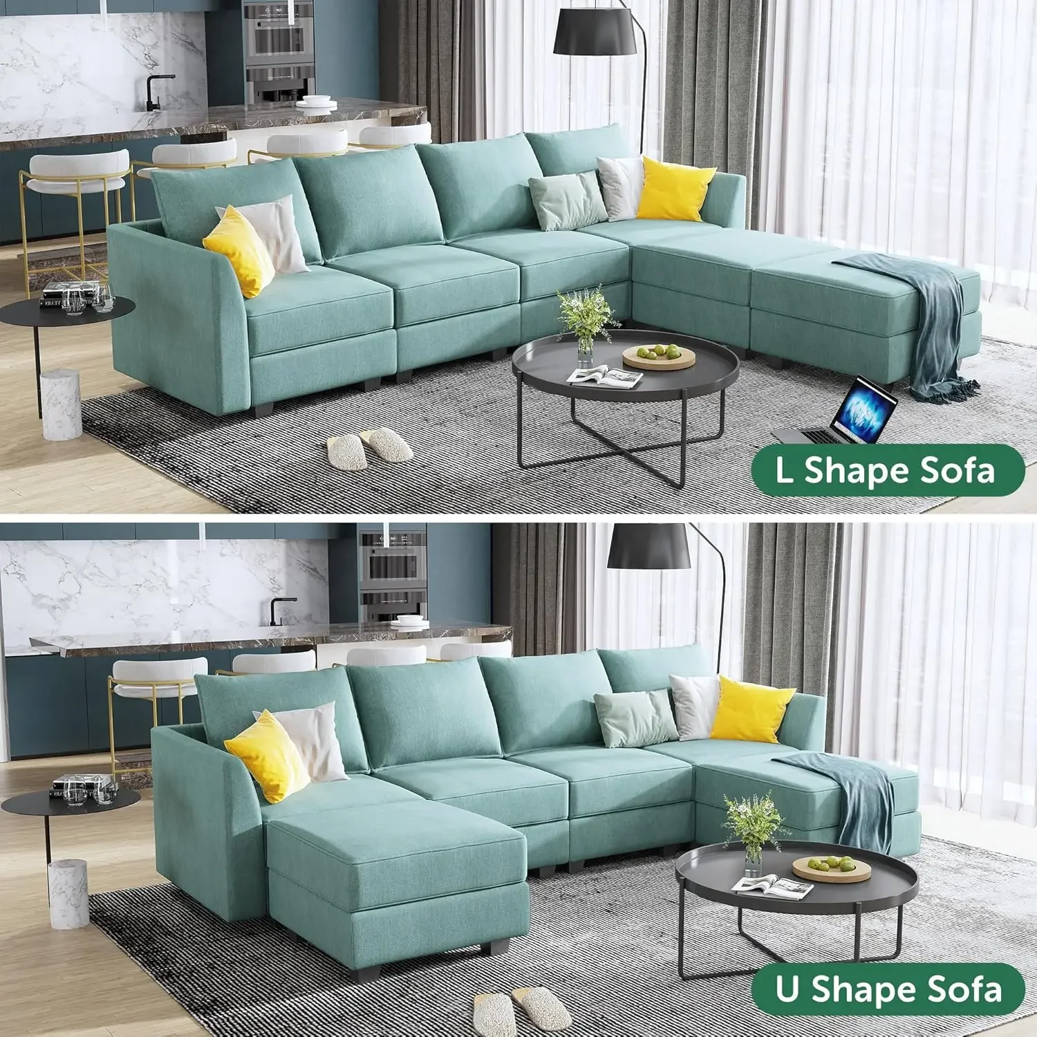 

Convertible Modular Sectional Sofa U Shaped Modular Couch with Reversible Chaise Modular Sectional Couch with Storage Aqua Blue