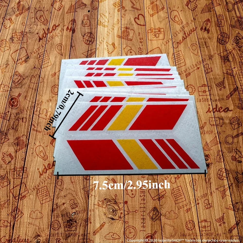 1 Pair 7.5×2cm HD Reflective Spain Flag Arrow Vinyl Decal Weatherproof Scratch Resistant Removable Sticker for Motorcycle Helmet