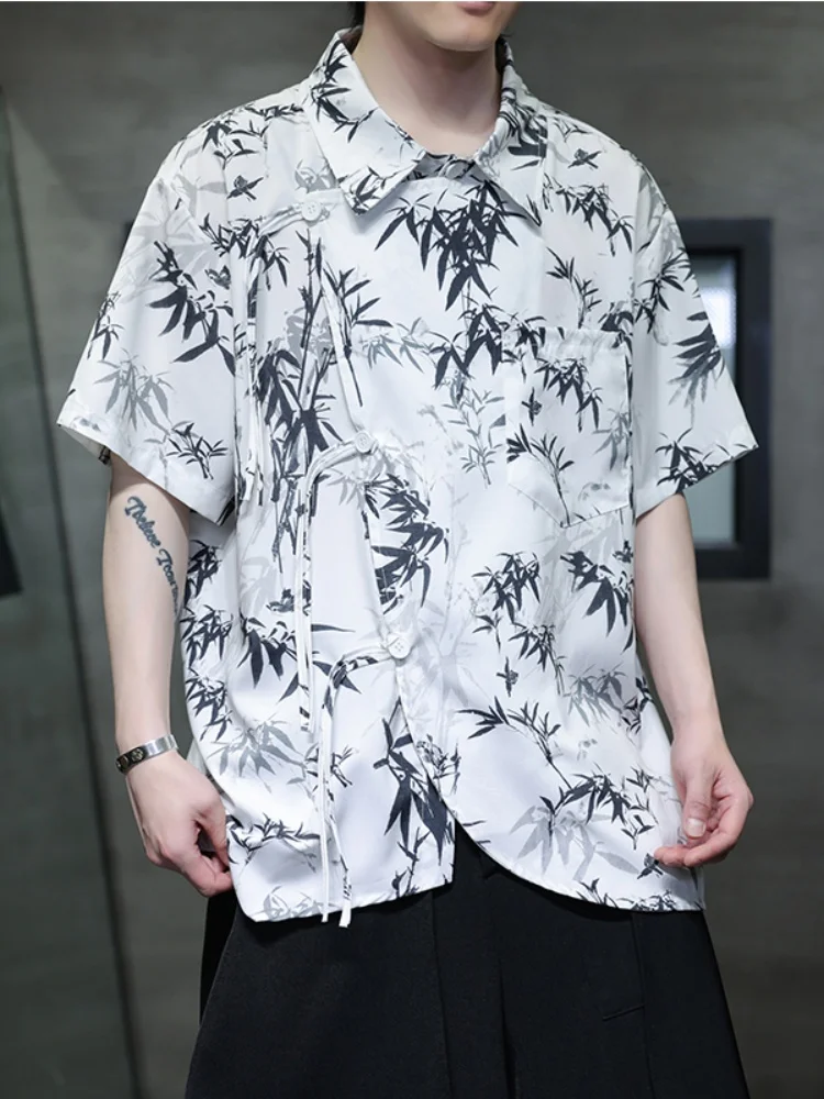 

Ice Silk ort Sve irt Men's Summer New Chinese Sle Side Buttoned Top Improved Tang Costume Hanfu Asymmetrical Design